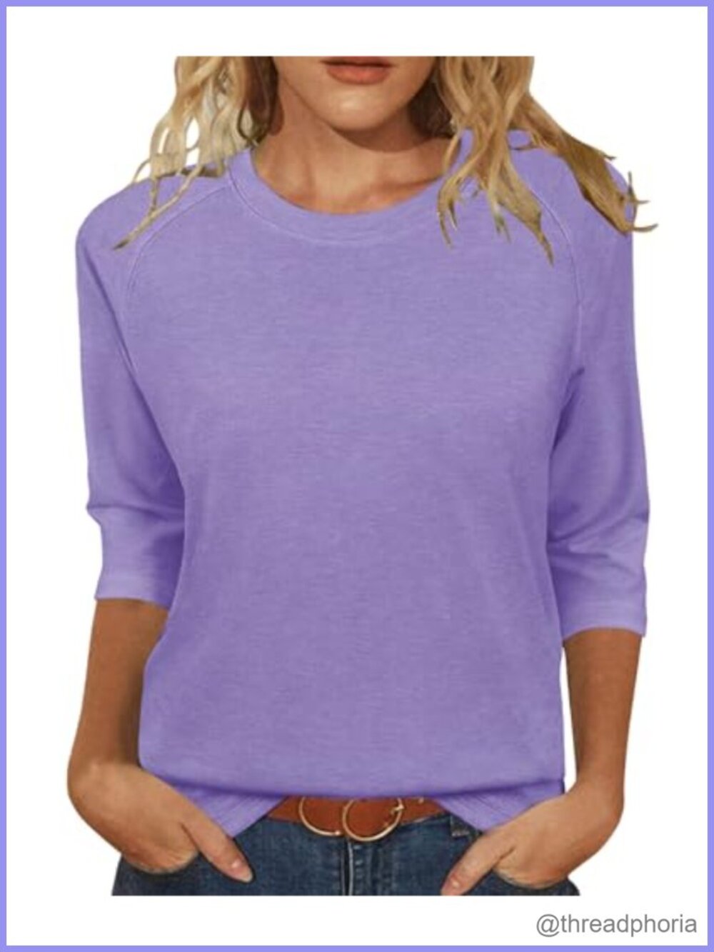 Womens 3/4 Sleeve Tunic Top Loose Fit Crew Neck Blouse